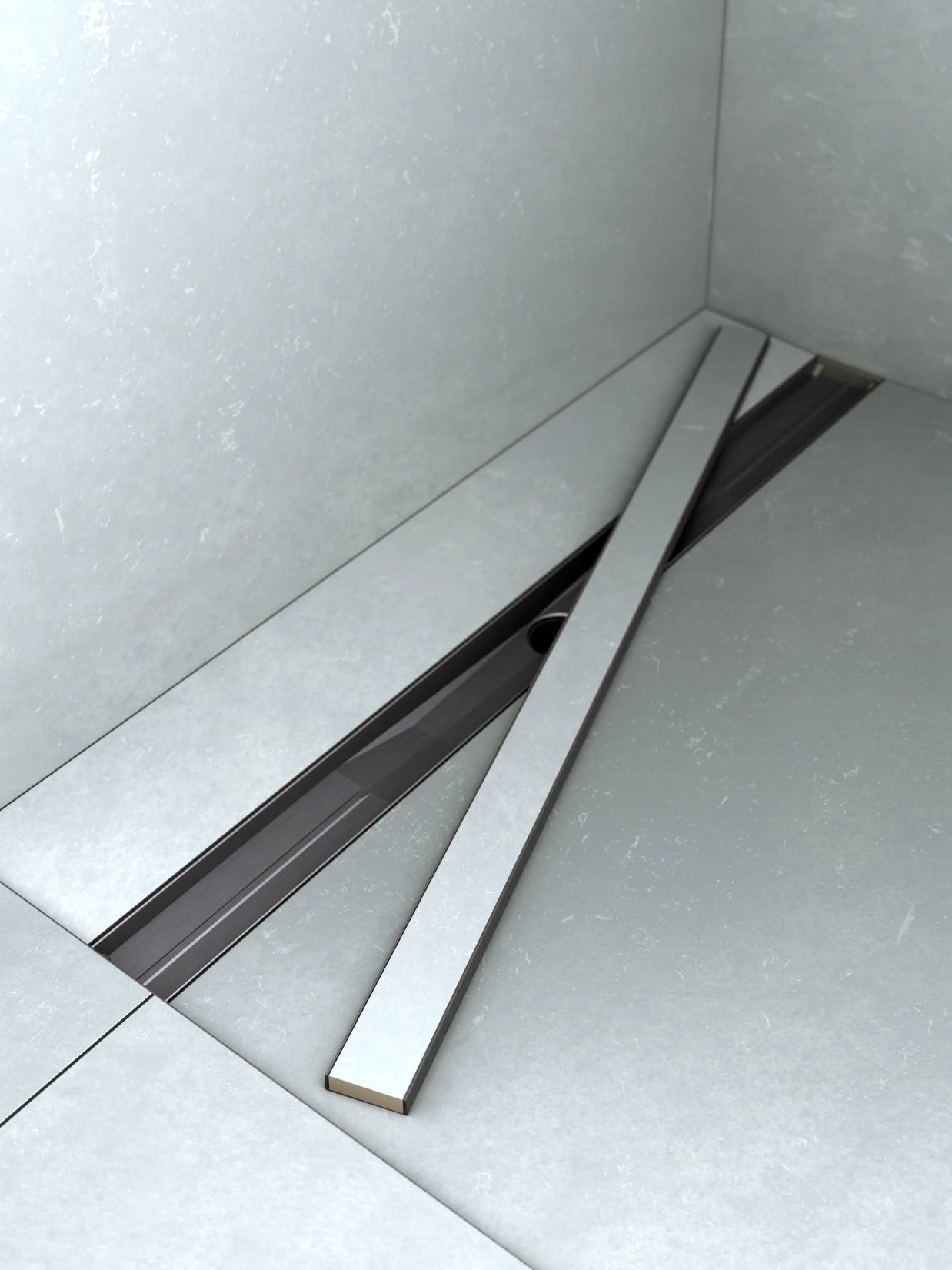 Befliesbare Mulde der ARTstream Duschrinne für nahtloses Fliesenfinish in barrierefreier Dusche