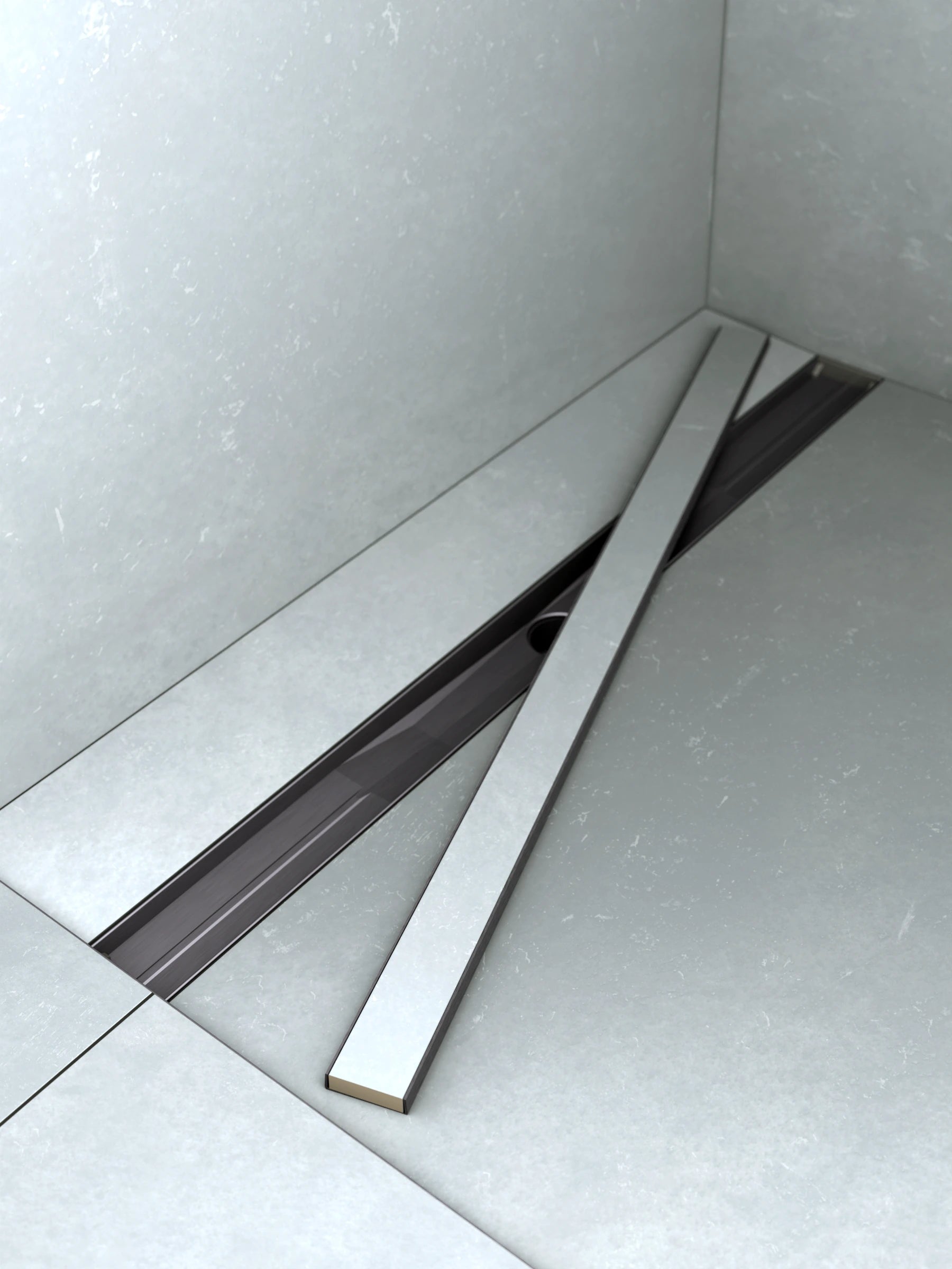 Befliesbare Mulde der ARTstream Duschrinne für nahtloses Fliesenfinish in barrierefreier Dusche