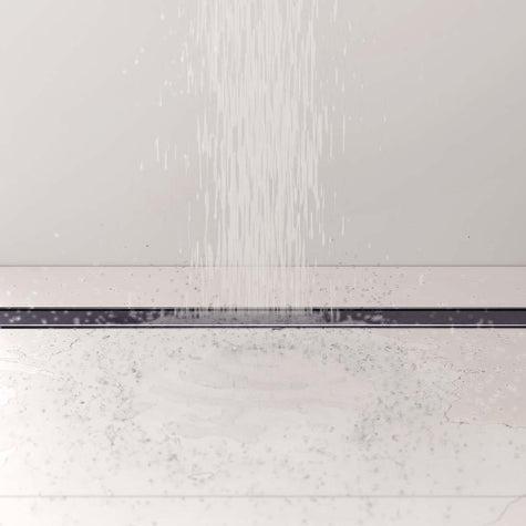 Duschrinne ARTstream als Ambientebild einer Duschnische mit Seifenspender.