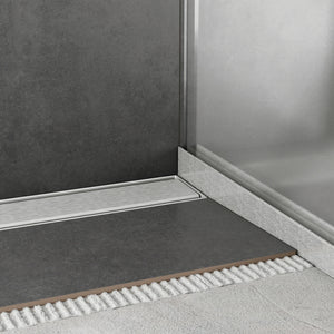 Glasaufnahmeprofil aus Edelstahl mit eingesetzter 10–12-mm-Glaswand, Walk-in-Montage