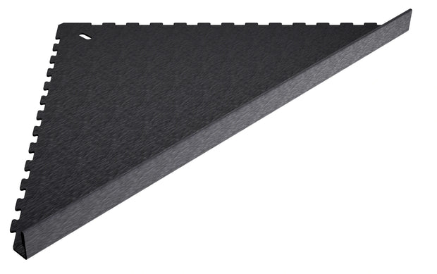 Duschablage Natura für in die Fliesenfuge einschiebbare Duschablage aus Edelstahl anthrazit geschliffen. Stärke 1 mm. Befliesbar mit Aufkantung 11 mm. Sicht seitlich von vorne rechts.