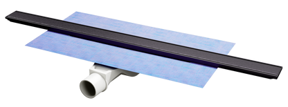 Komplettset der Duschrinne ARTstream mit Siphon und Dischtmanschette in der Oberfläche anthrazit geschliffen.