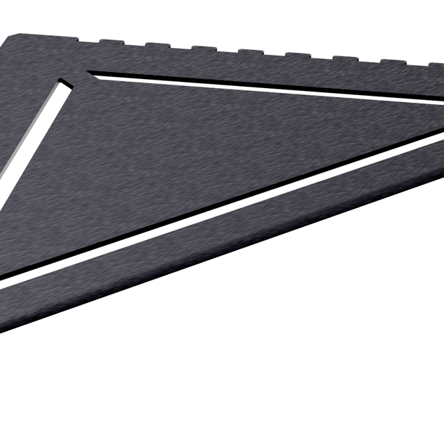 in die Fliesenfuge einschiebbare Duschablage aus Edelstahl anthrazitfarben. Stärke 1 mm. Design mit dreieckig angeordneten Schlitzen. Sicht seitlich von links.