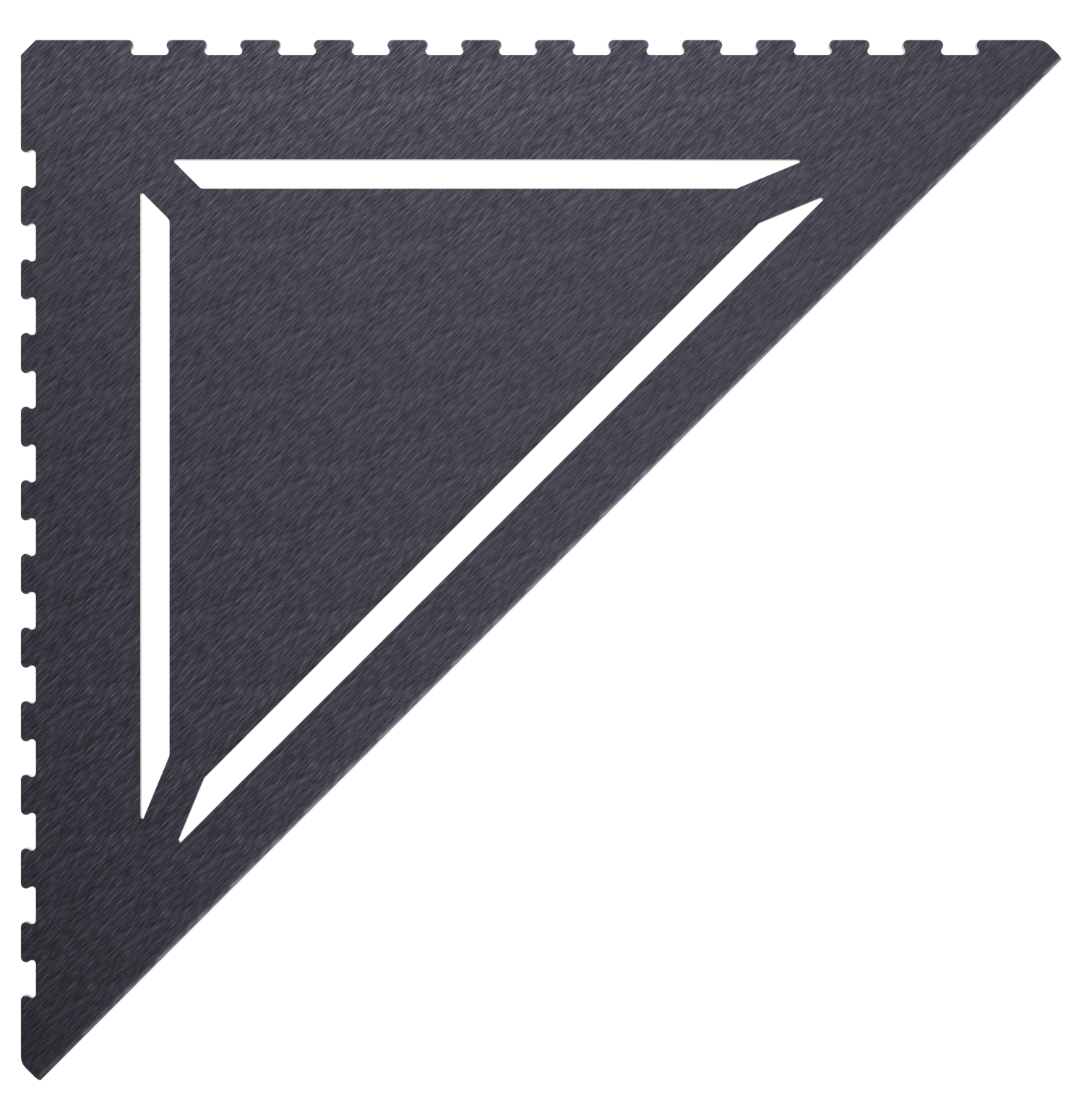 in die Fliesenfuge einschiebbare Duschablage aus Edelstahl anthrazitfarben. Stärke 1 mm. Design mit dreieckig angeordneten Schlitzen. Sicht von Oben.