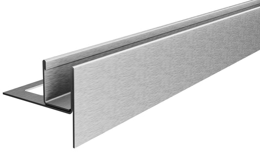 Boden-Gefälleprofil mit integriertem Glasträger in Oberfläche Edelstahl geschliffen. Vorderansicht.