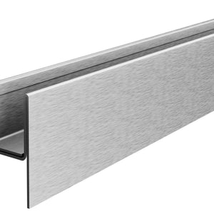 Boden-Gefällekeil mit integriertem Glasträger in Oberfläche Edelstahl geschliffen. Vorderansicht.