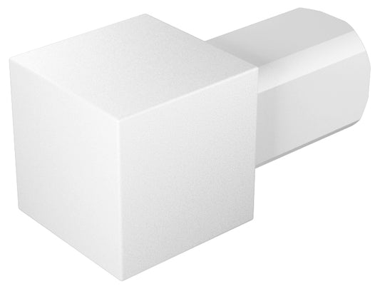 Aluminium-Eckstück in Qudratform zum Abschluss von Quadratprofilen in weiß pulverbeschichtet.