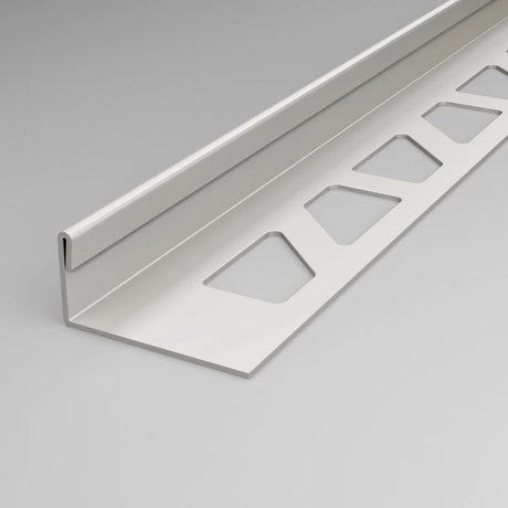 Winkelprofil Edelstahl - Fliesenprofil in L-Form in der Oberfläche glänzend mit gestanztem Schenkel.