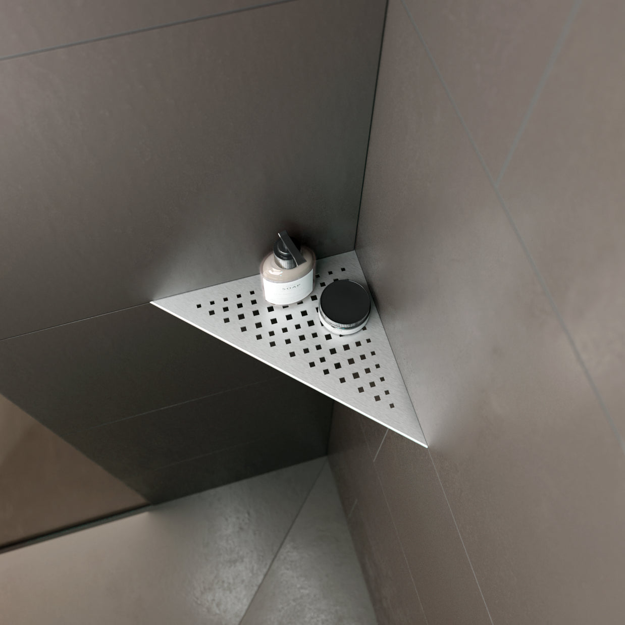 Walk-in Dusche mit Edelstahlablage Aqua fugenbündig