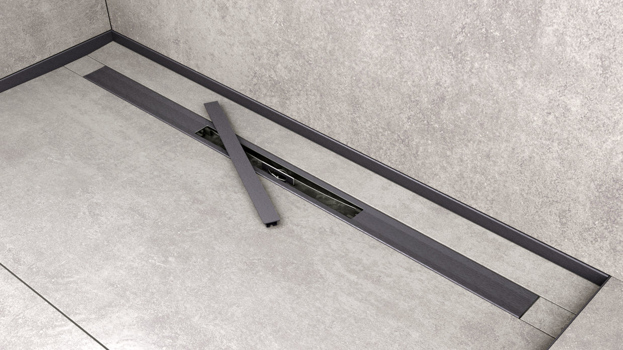 Anthrazit-Duschrinne Pera mit offener Linienentwässerung in bodengleicher Dusche