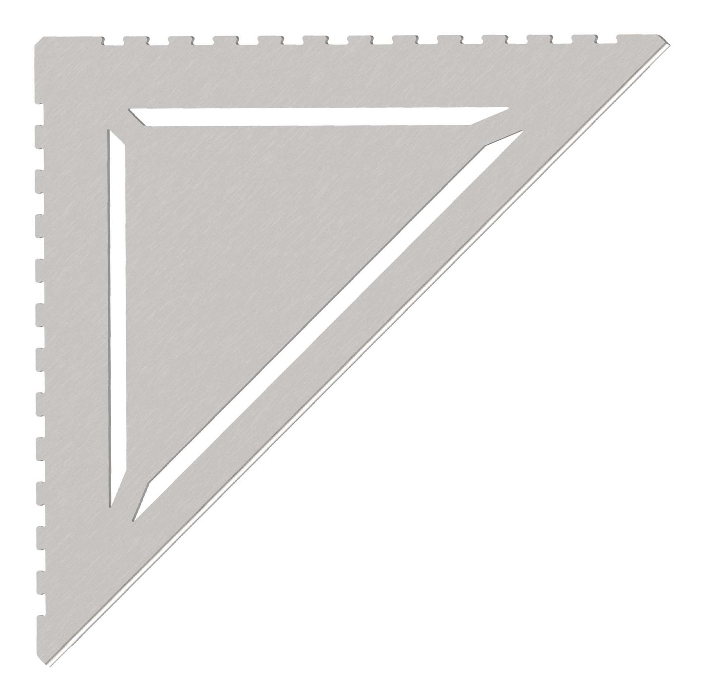 in die Fliesenfuge einschiebbare Duschablage aus Edelstahl geschliffen. Stärke 1 mm. Design mit dreieckig angeordneten Schlitzen. Sicht von Oben.