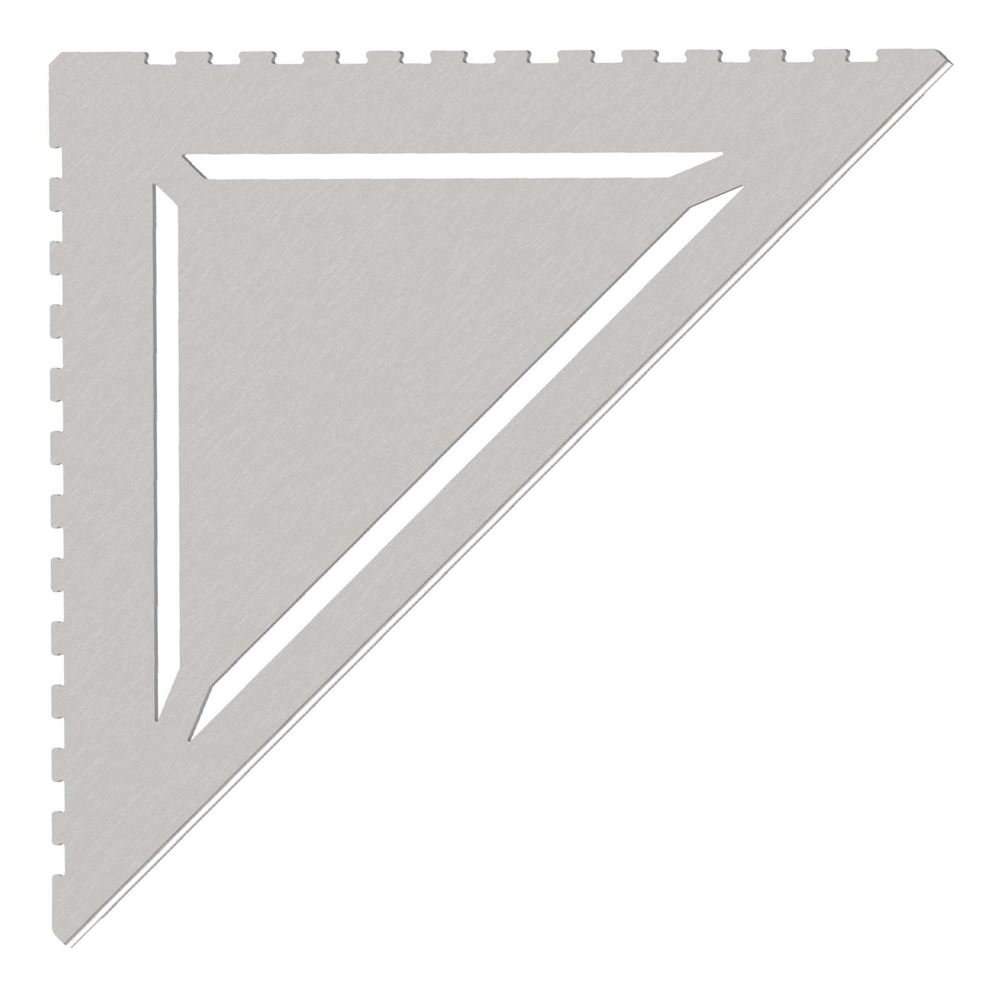in die Fliesenfuge einschiebbare Duschablage aus Edelstahl geschliffen. Stärke 1 mm. Design mit dreieckig angeordneten Schlitzen. Sicht von Oben.