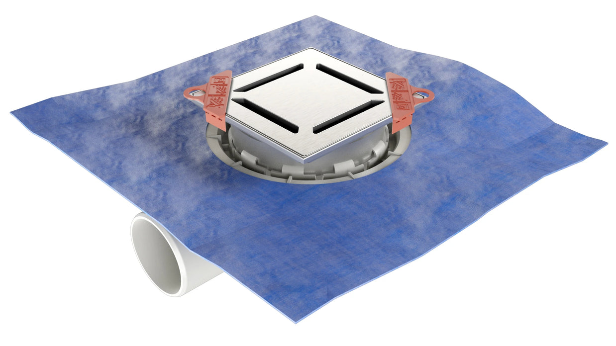 Flacher Bodenablauf mit abnehmbarem Siphon und DIN-Dichtmembran