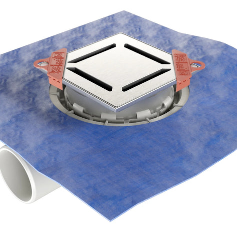 Flacher Bodenablauf mit abnehmbarem Siphon und DIN-Dichtmembran