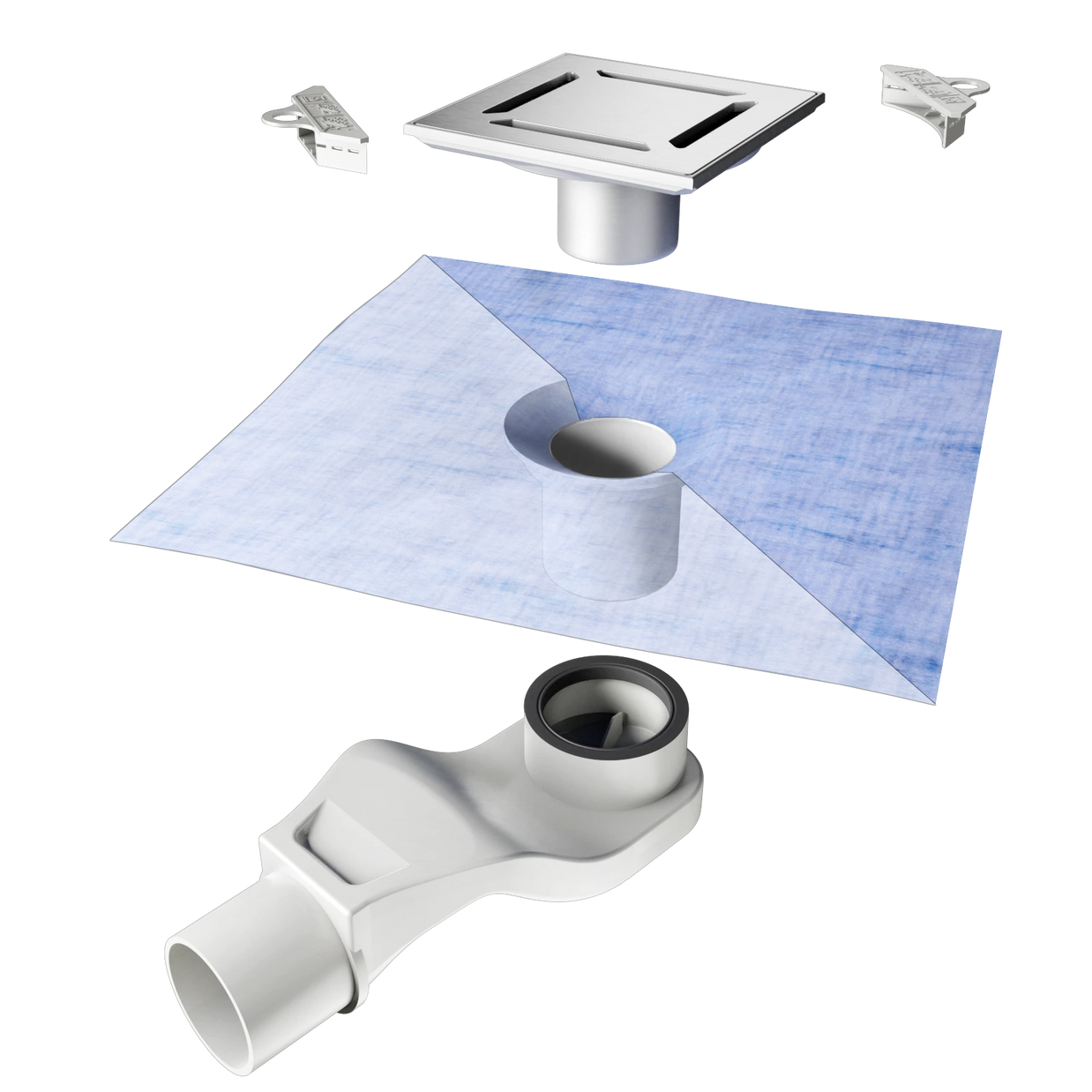 Einzelteile des Komplettestes Punktablauf Dusche 