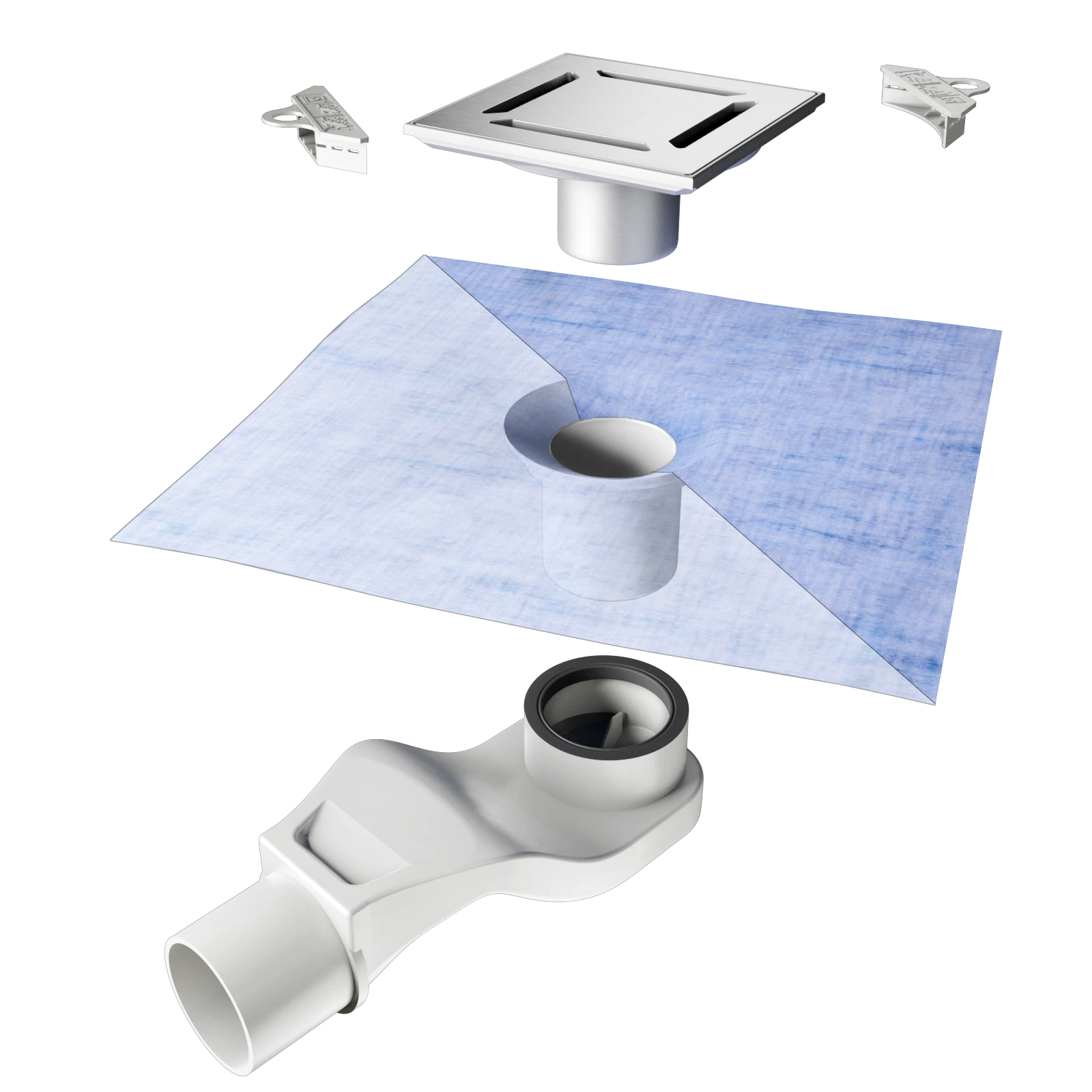 Einzelteile des Komplettestes Punktablauf Dusche 