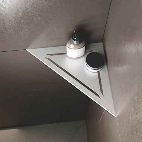 Edelstahlablage Nova in Fuge montiert, geschliffen.